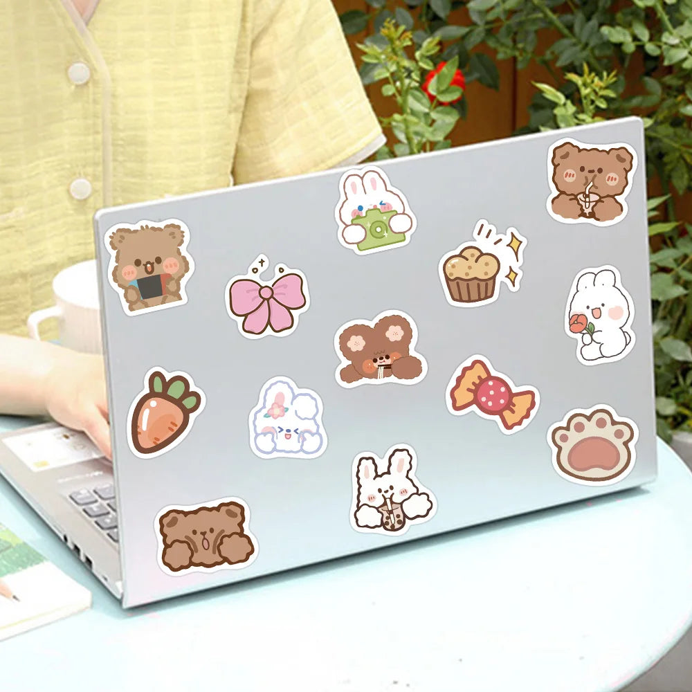 90 pcs Cute/Kawaii White Bunny/Rabbit and Brown Bear Stickers