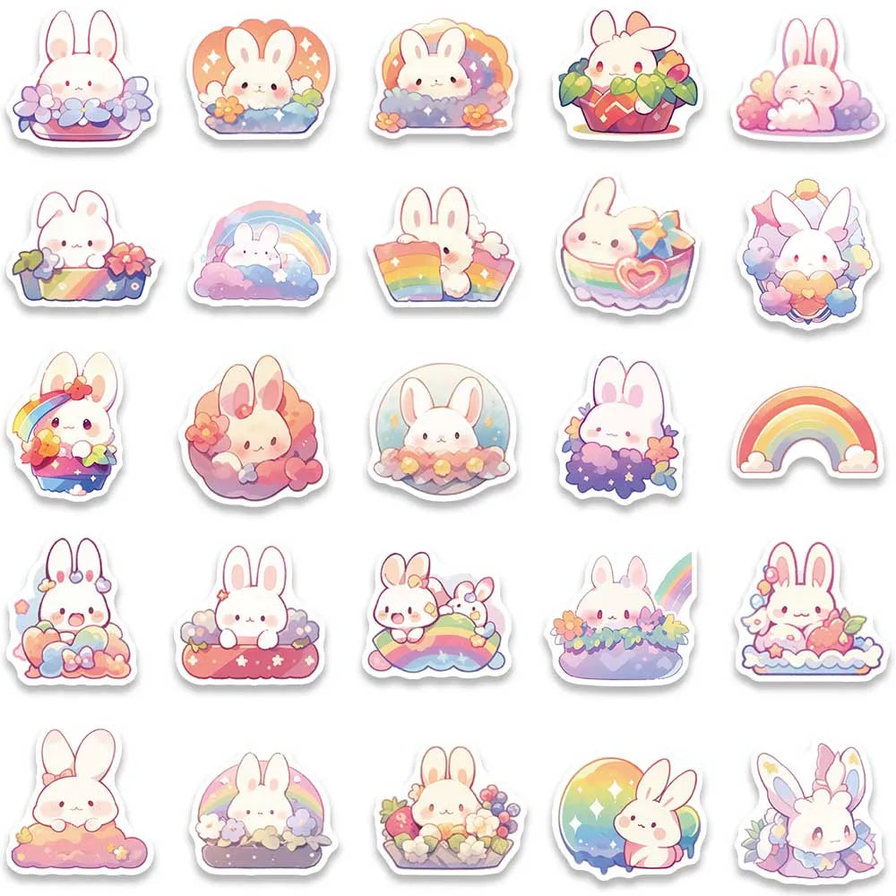 50 pcs Cute/Kawaii Rainbow Bunny/Rabbit Stickers