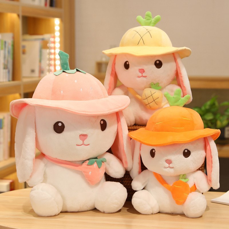 Rabbit With Fruit(Strawberry/Pineapple/Carrot) Bag/Hat Plush Toys 25/35/45cm