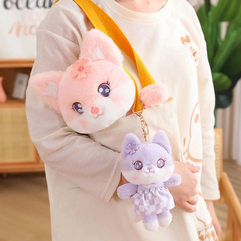 Cute Fox Plush Keychains 15cm - Pink/Purple