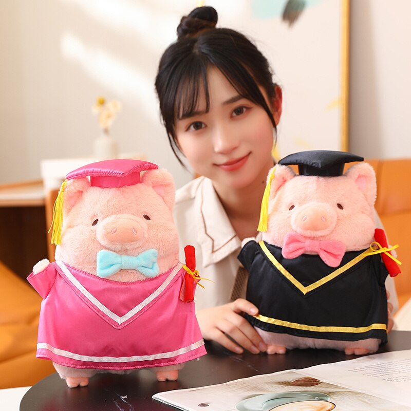 Cute Pig Graduation Plush Toys 30cm - Pink/Black