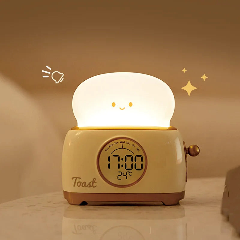 LED Night Light Toast Lamp With Digital Aarm Clock - Green/Yellow