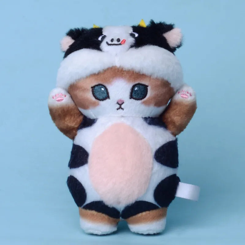 Mofusand Cat With Animal(Bear/Panda/Rabbit/Tiger/Cow/Dog) Dress Up Or Raincoat with Umbrella Plush Keychains - 7 styles