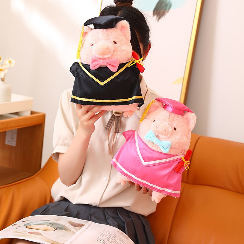 Cute Pig Graduation Plush Toys 30cm - Pink/Black