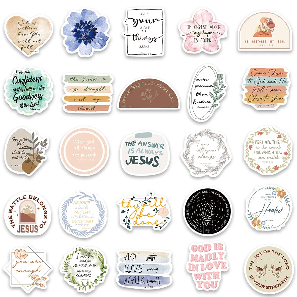 50 pcs Stickers (Bible Verse/Religious/Christian) Texts - V2