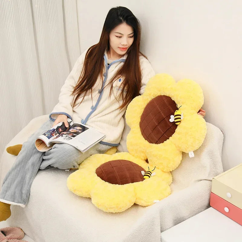 Cute Sunflower With Bee Plush Pillow Toys 50cm