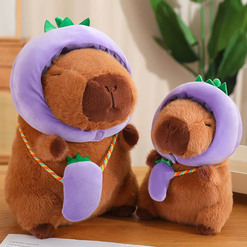 Capybara With Vegetable (Eggplant/Carrot/Pumpkin/Chili pepper) Hat and Bag Plush Toys 28/40cm