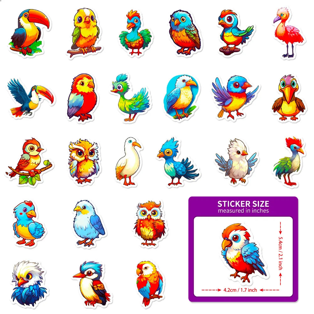 50 pcs Cute/Kawaii Bird Stickers - V2