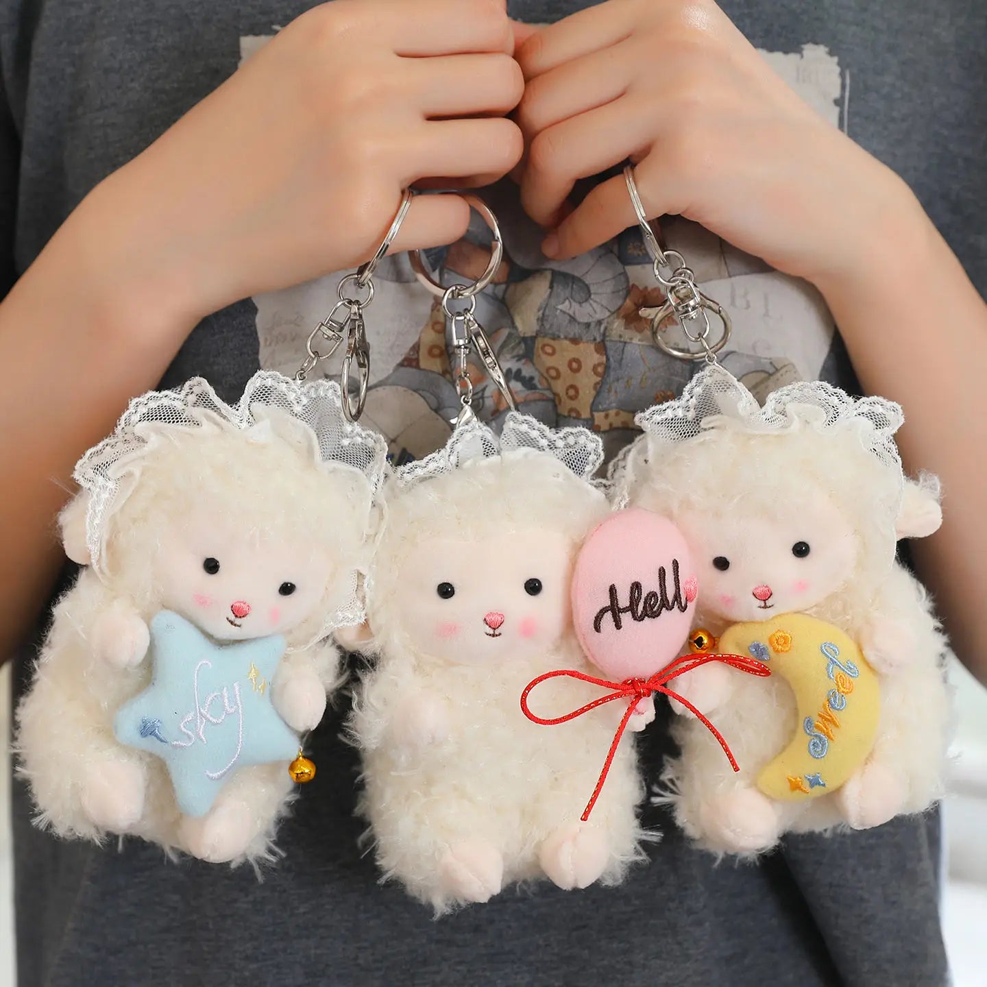 Cute White Sheep/Lamb Plush Keychains 10cm - 3 Styles