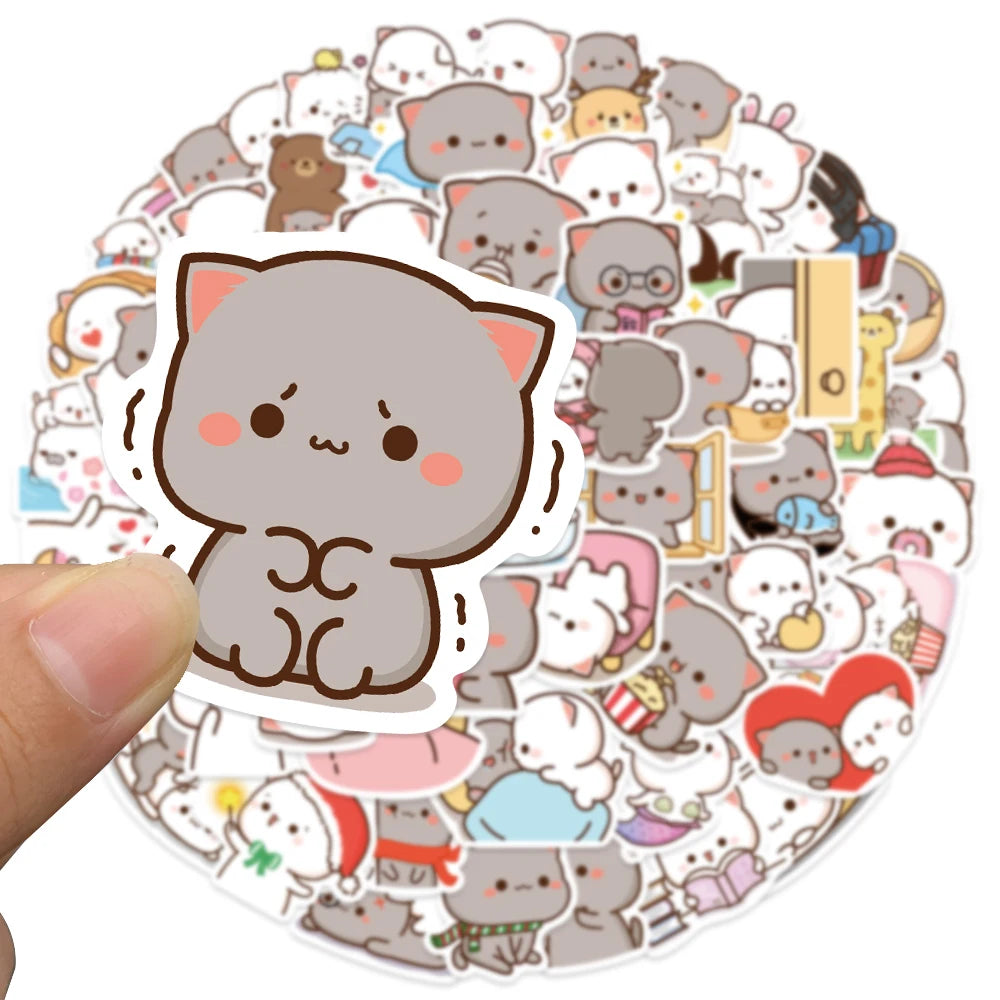 60 pcs Cute/Kawaii White And Grey Cat Stickers