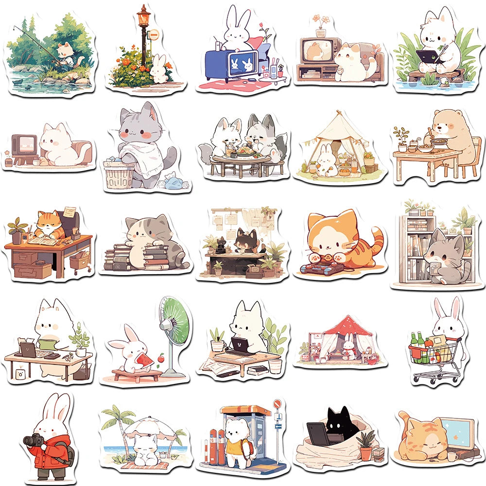 50 pcs Cute/Kawaii Cat Stickers - V4