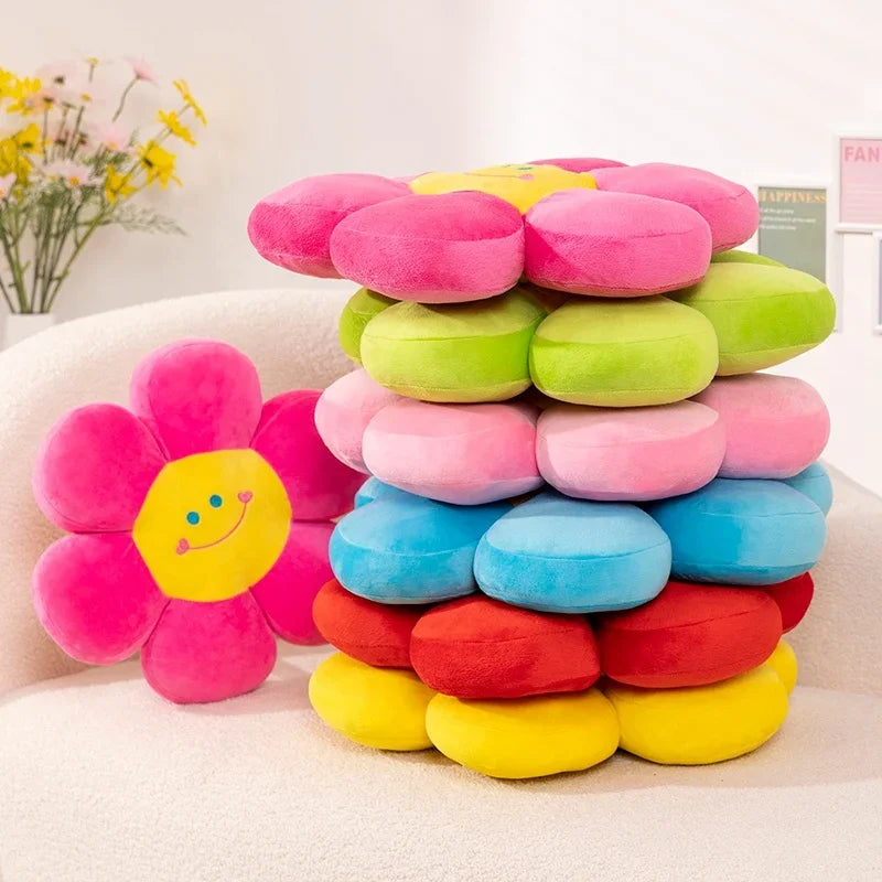 Smiley Flower Pillow Plush Toys 35x35/45x45cm - Pink/Yellow/Blue/Green/Red