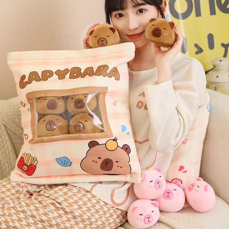 A Bag of 6 pcs Capybara Mini Plushies Pillow Plush Toys 35X45cm - Pink/Brown