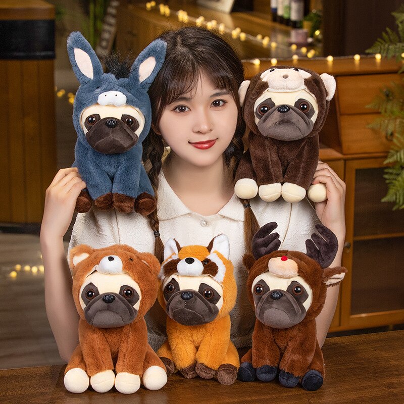 Pug Animal Dress Up Plush Toys 22cm - Monkey/Bear/Deer/Donkey/Red Panda