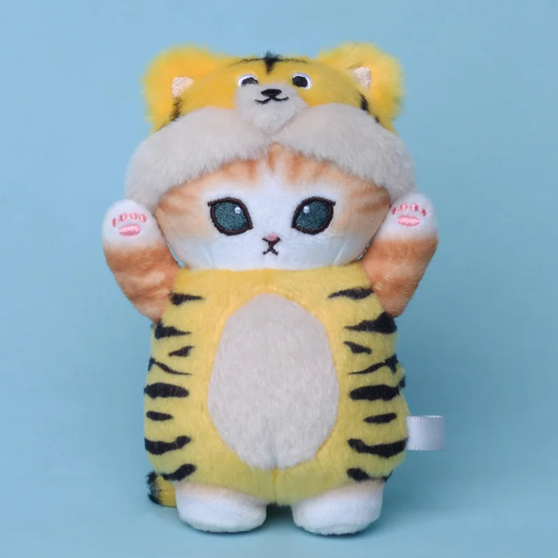 Mofusand Cat With Animal(Bear/Panda/Rabbit/Tiger/Cow/Dog) Dress Up Or Raincoat with Umbrella Plush Keychains - 7 styles