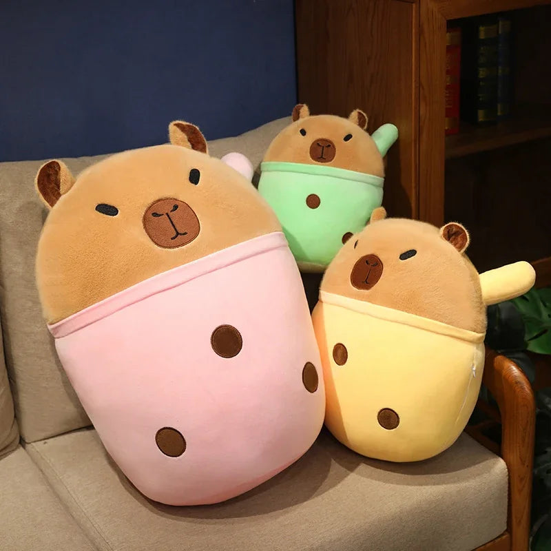 Cute Capybara with Milk Tea Plush Toys 20/30/45cm - Yellow/Green/Purple/Pink