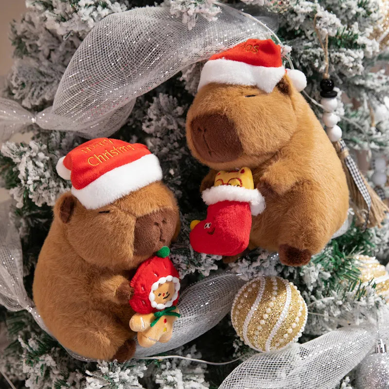 Cute Capybara With Christmas Hat and Decor Plush Toys 20cm