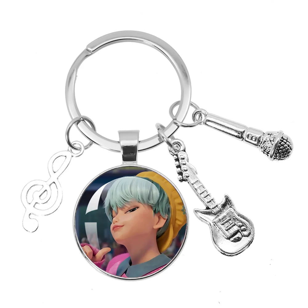 Cute K-Pop Demon Hunters/Saja Boys/Derpy Keychain with Music Themed Pendant