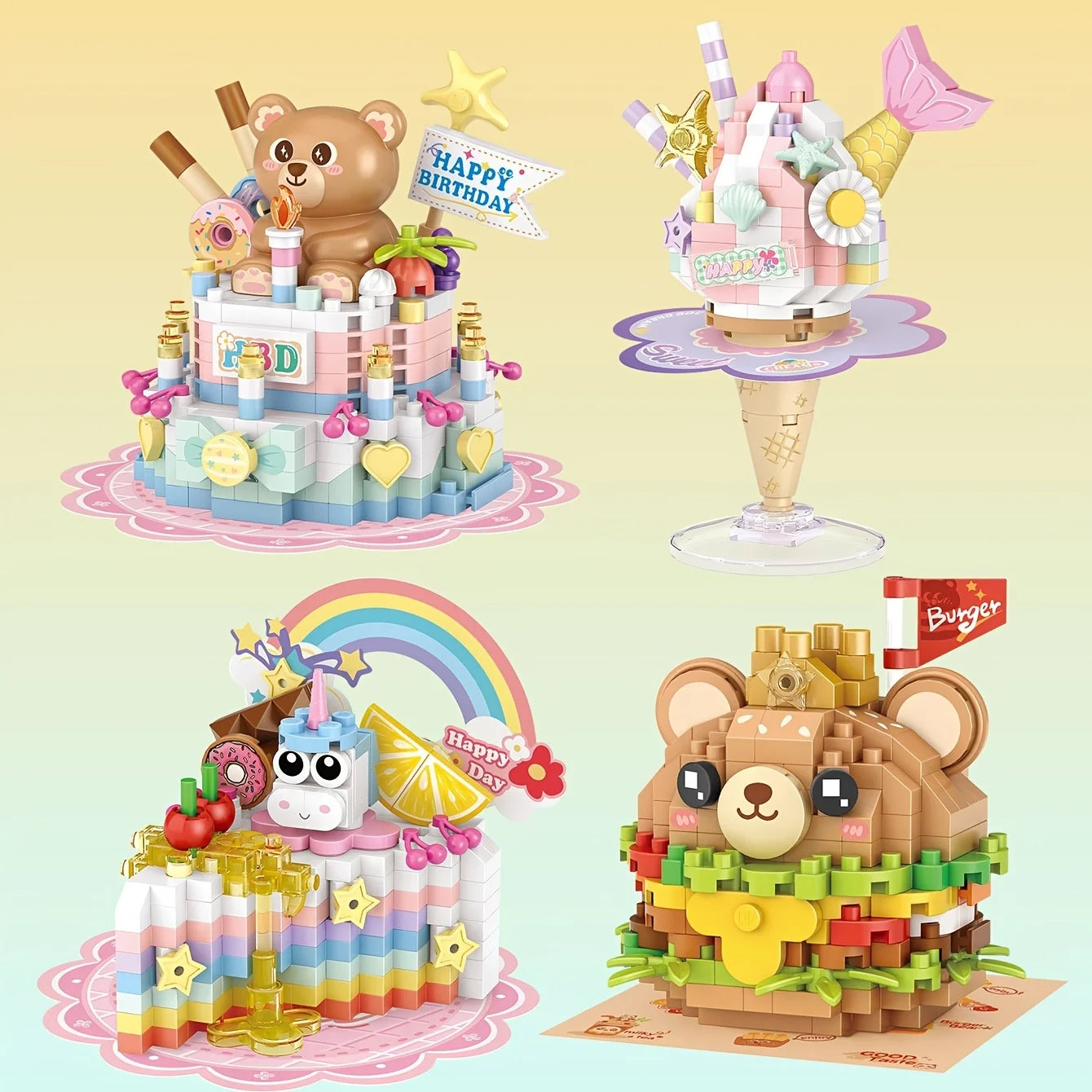 Cute Food (Cake/Ice Cream/Burger) Mini Building Blocks - 4 Styles