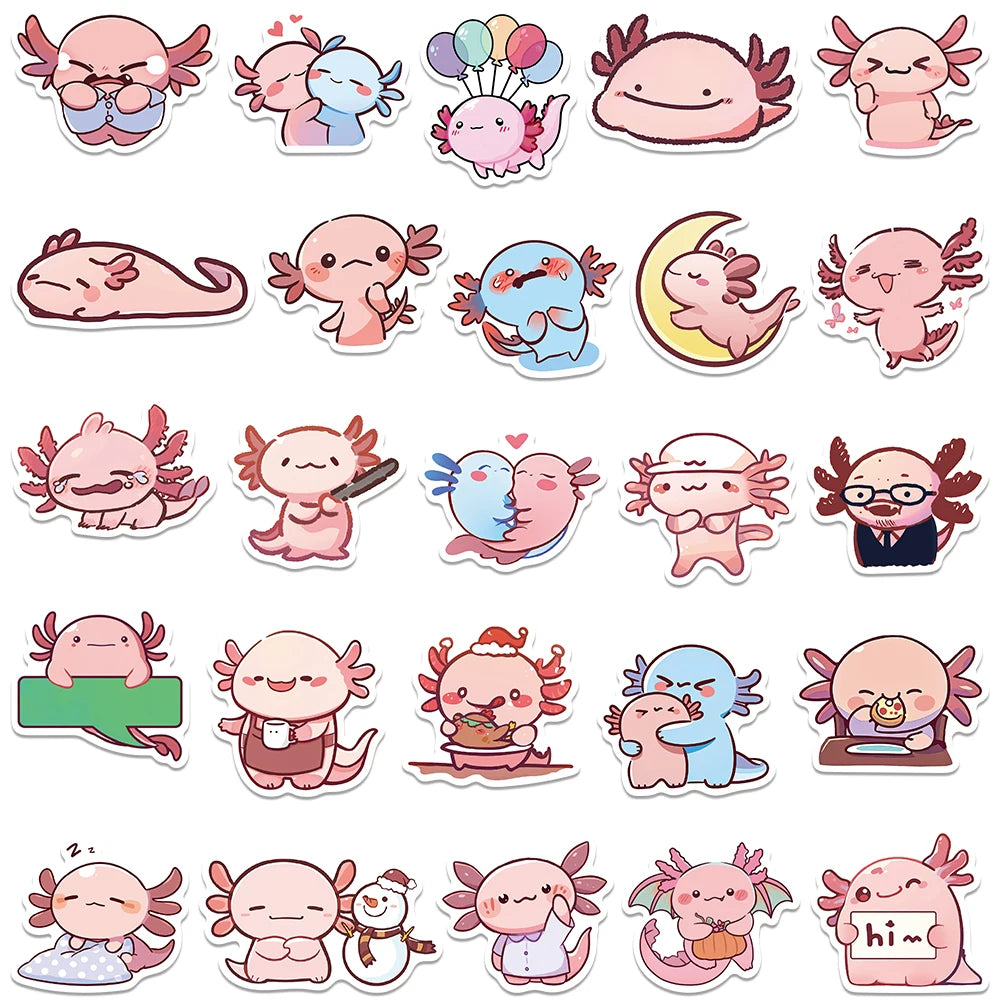 50 pcs Cute/Kawaii Pink Axolotl Stickers - V2