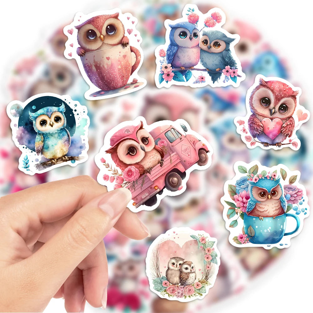 50 pcs Cute/Kawaii Owl Stickers