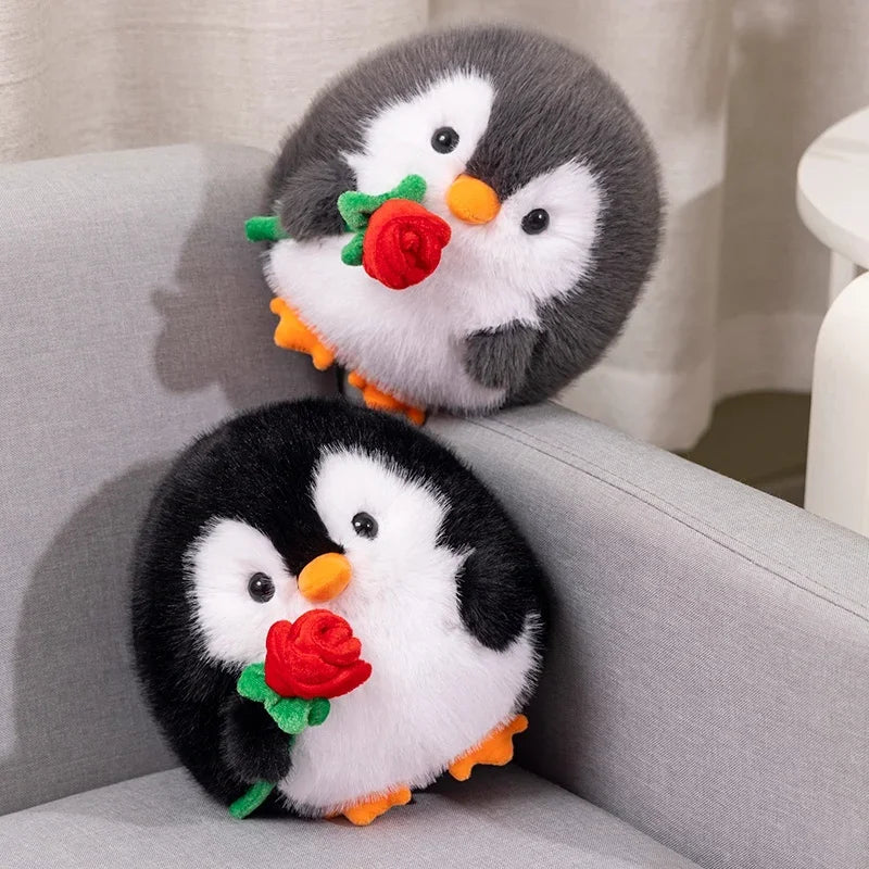 Cute Penguin With/Without Rose Plush Toys 20cm - Black/Grey