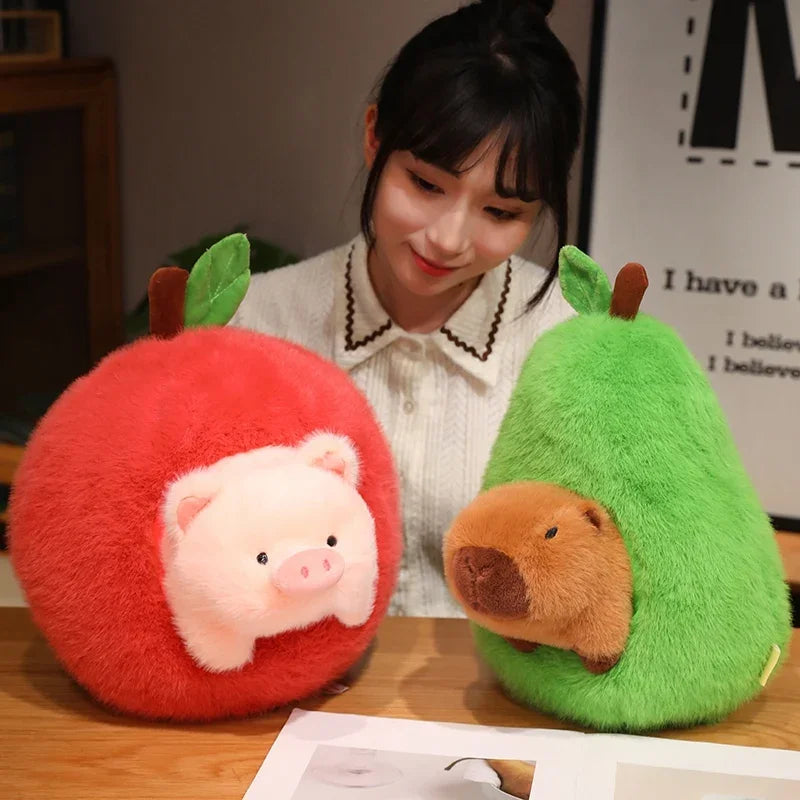 Cute Capybara/Pig With Avocado/Apple Plush Toys25/35/45cm