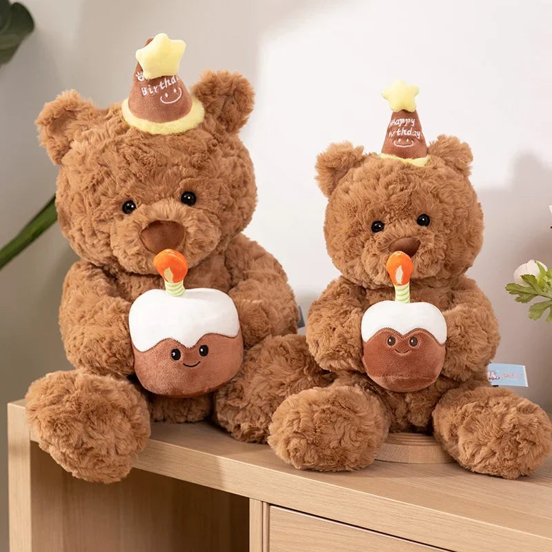 Cute Teddy Bear With Happy Birthday Hat And Cake Plush Toys 40/50cm