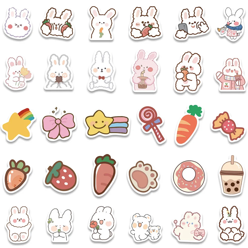 90 pcs Cute/Kawaii White Bunny/Rabbit and Brown Bear Stickers