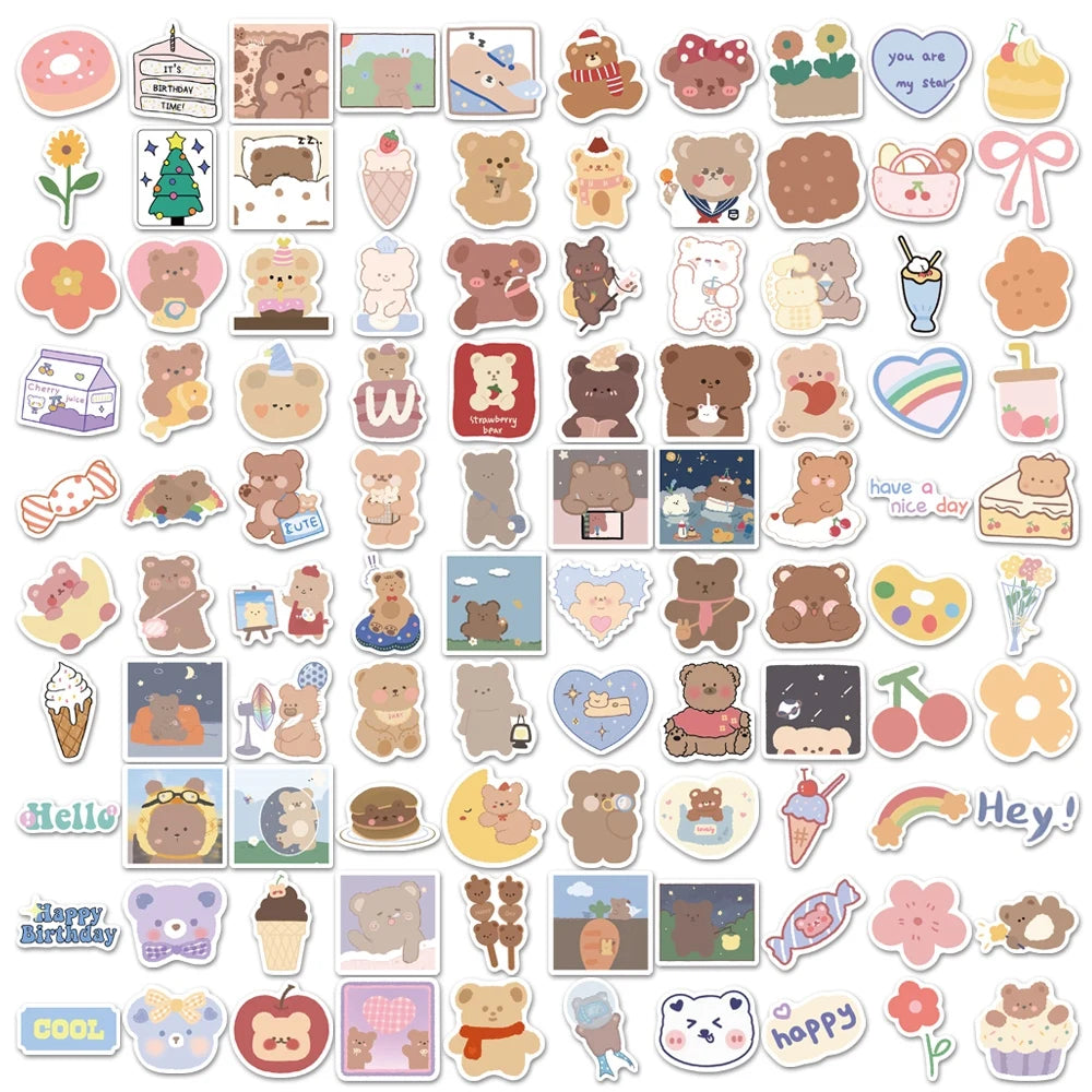 102 pcs Cute/Kawaii Bear Stickers