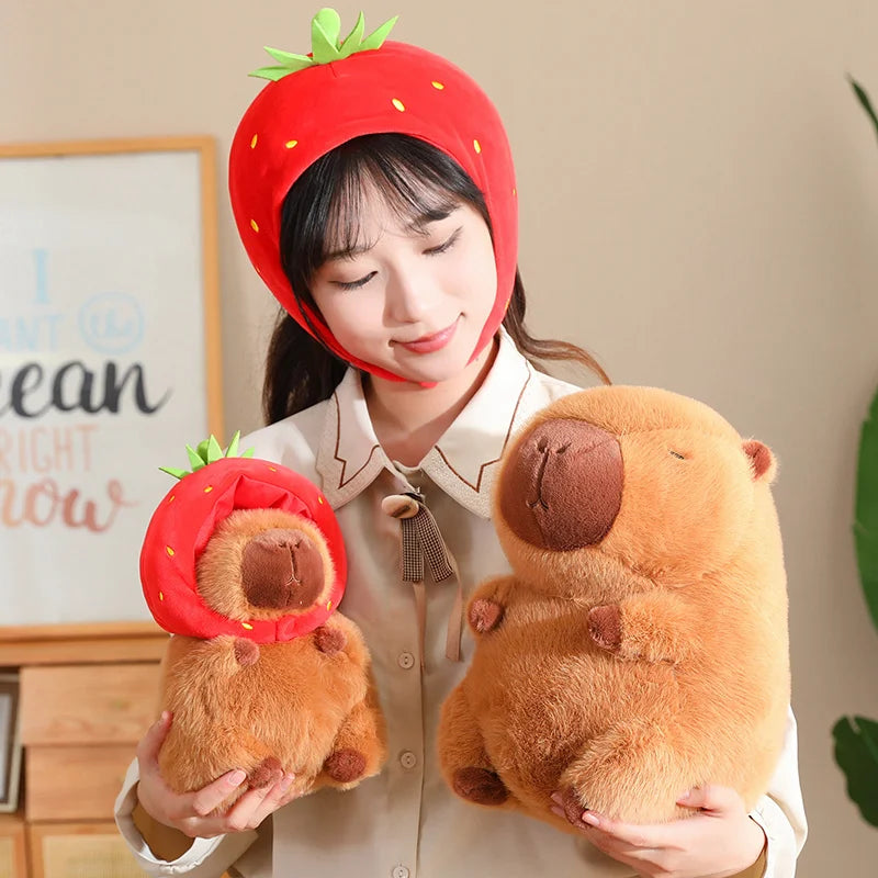 Cute Capybara With Strawberry Hat Plush Toys 22/33cm or  Plush Keychains 12cm