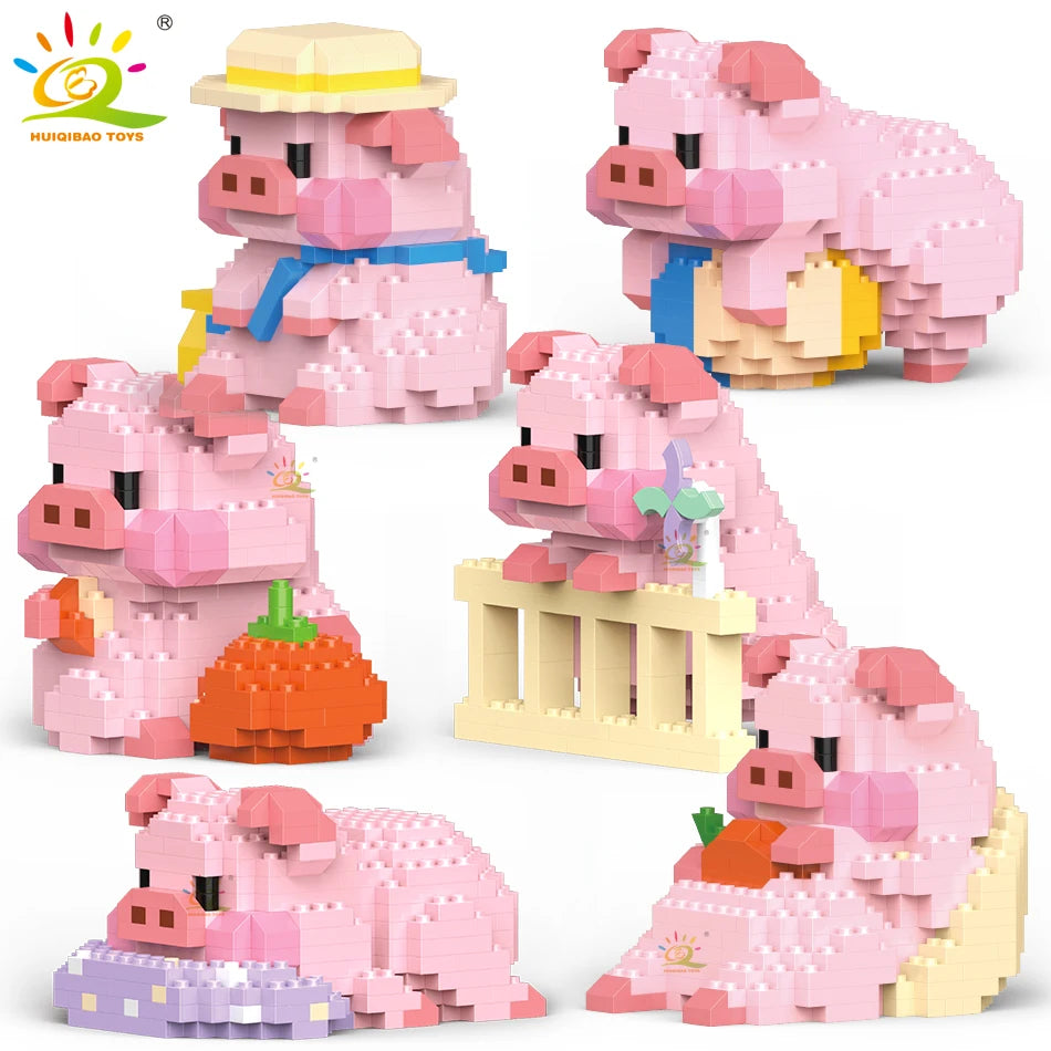 Cute Pig With/Without Clear Display And Light Set Mini Building Blocks - 12 Styles