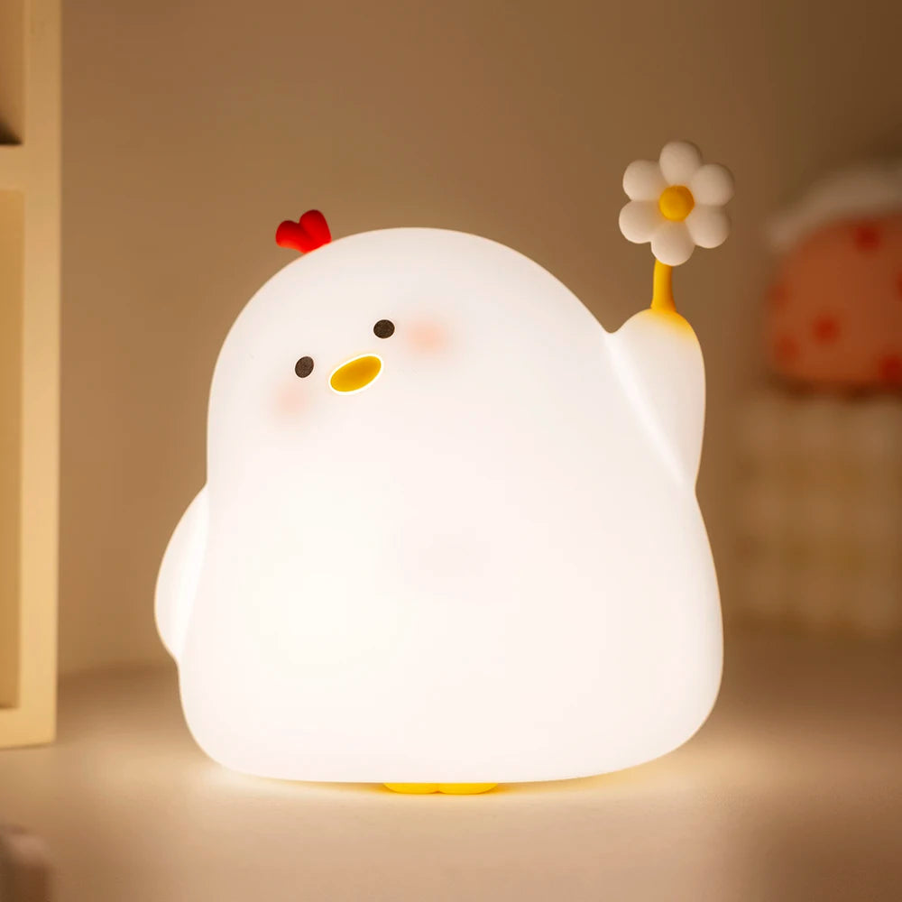 LED Night Light Chicken With Flower Silicone Lamp