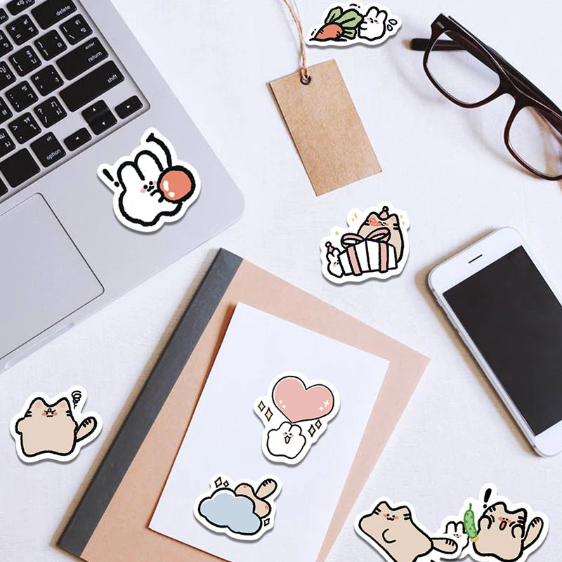 60 pcs Cute/Kawaii White Bunny/Rabbit and Cat Stickers