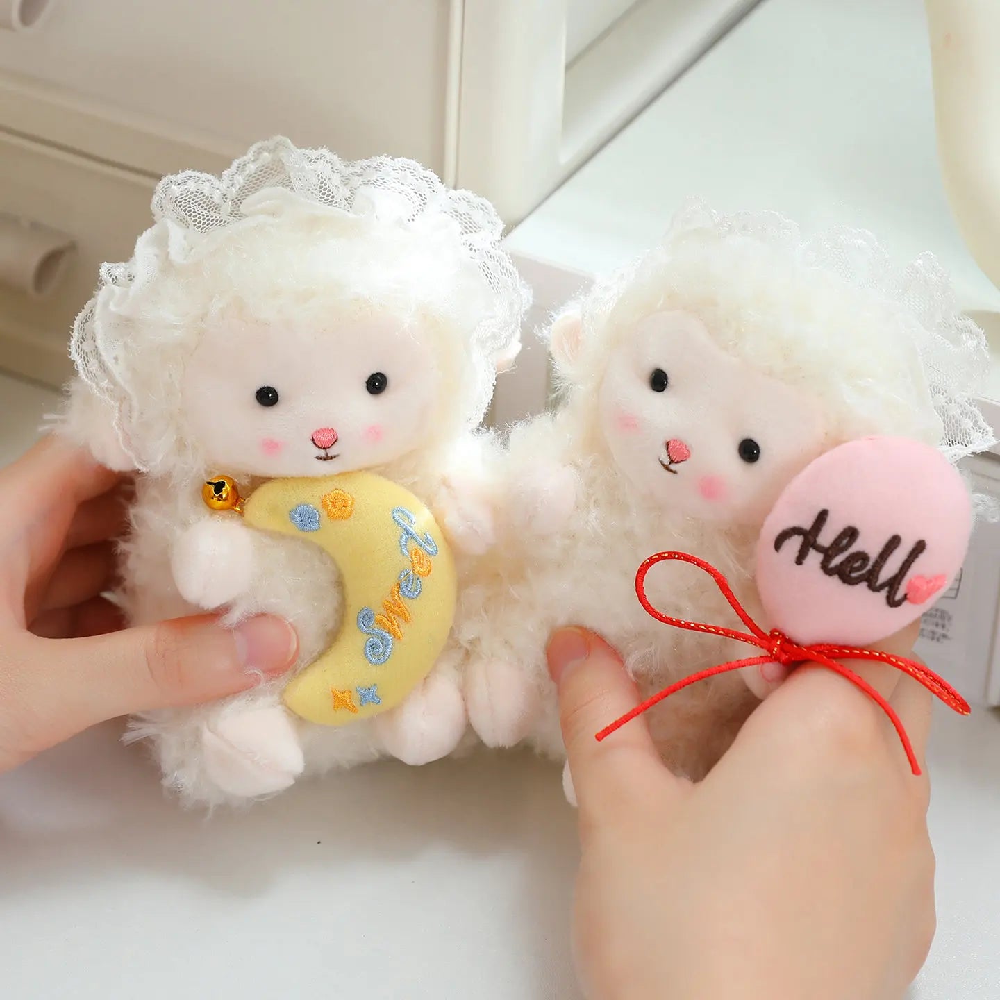 Cute White Sheep/Lamb Plush Keychains 10cm - 3 Styles