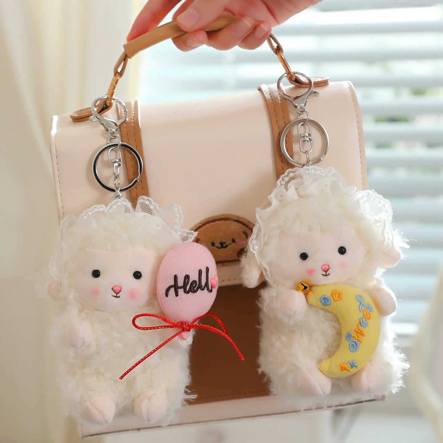 Cute White Sheep/Lamb Plush Keychains 10cm - 3 Styles