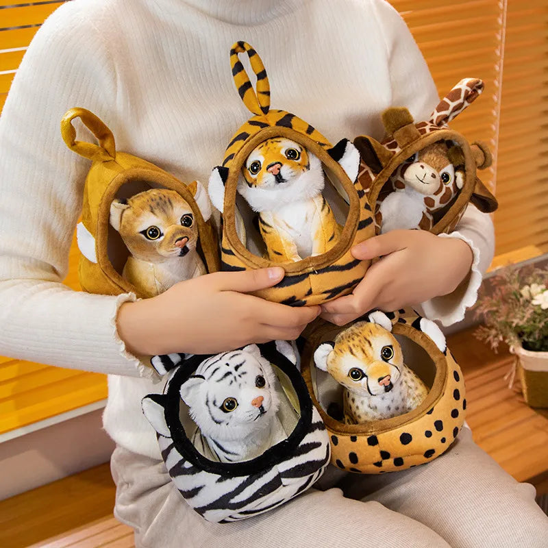 Animal (Lion/Tiger/Leopard/Giraffe) Lifelike Plush Toys With House 18cm - 5 Styles