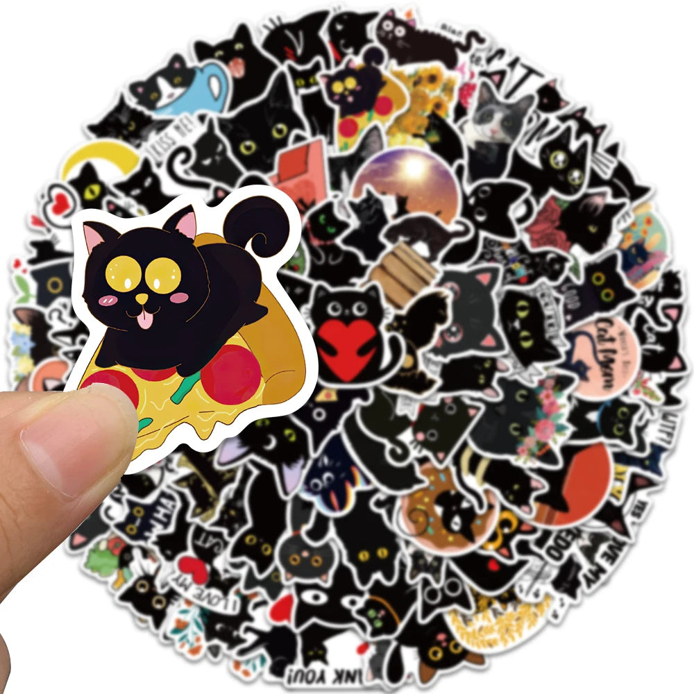 100 pcs Cute/Kawaii Black Cat Stickers