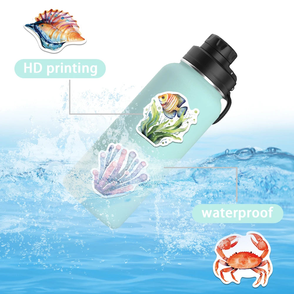 50 pcs Cute/Kawaii And Colourful Sea/Marine Animal Stickers