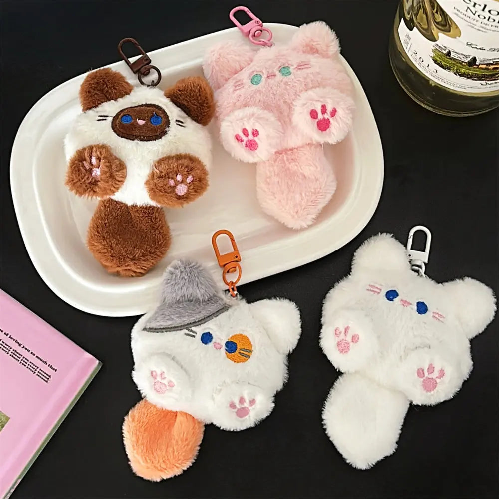 Cute Cat Plush Keychains 11.5x8cm - Pink/White/Brown/Grey