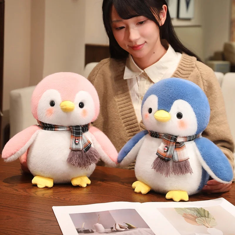 Cute Penguin With Cloth/Scarf Plush Toys 22/30cm - Grey/Pink/Blue/Purple