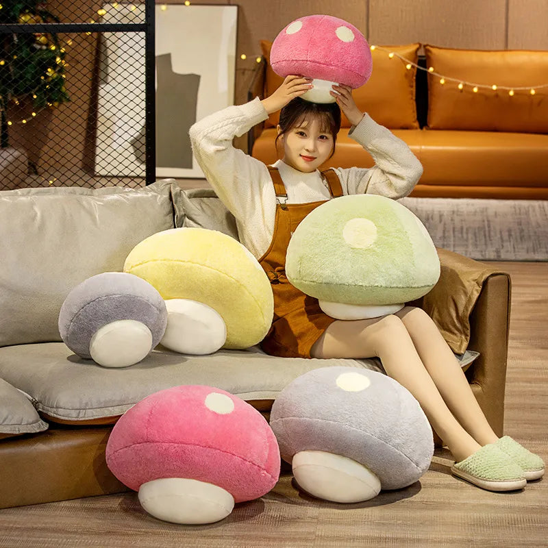 Mushroom Plush Pillow Toys 35/50cm - Green/Yellow/Pink/Grey