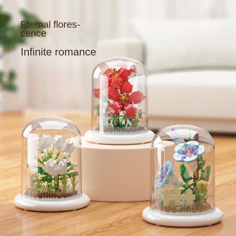 Flower Bouquet With Clear Display And Light Set Mini Building Blocks - 10 Styles