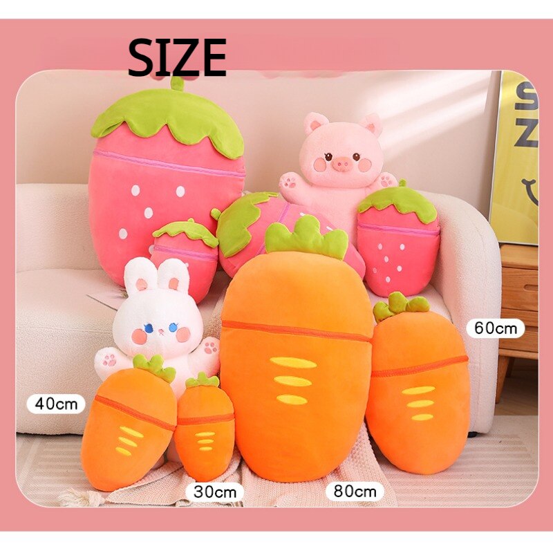 Cute Pig/Bunny In Carrot/Strawberry Bag Plush Toys 30/40/60/80cm