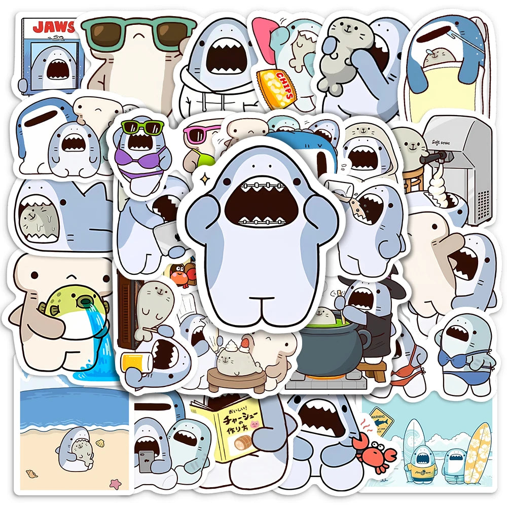 50 pcs Cute/Kawaii Sharks Stickers