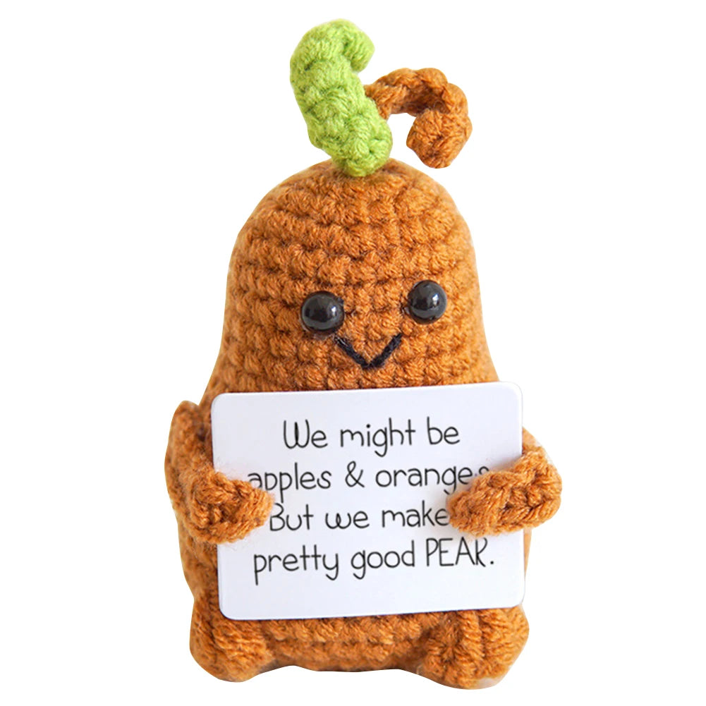 Handmade Knitted Potato/Corn/Carrot/Chicken/Avocado/Pear/Apple/Eggplant/Pea/Peach/Pitaya With Positive Message - 25 Styles