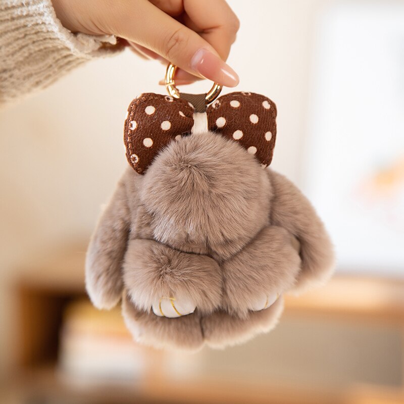 Bunny With Bow Plush Keychains (Green/White/Grey/Pink/Brown)