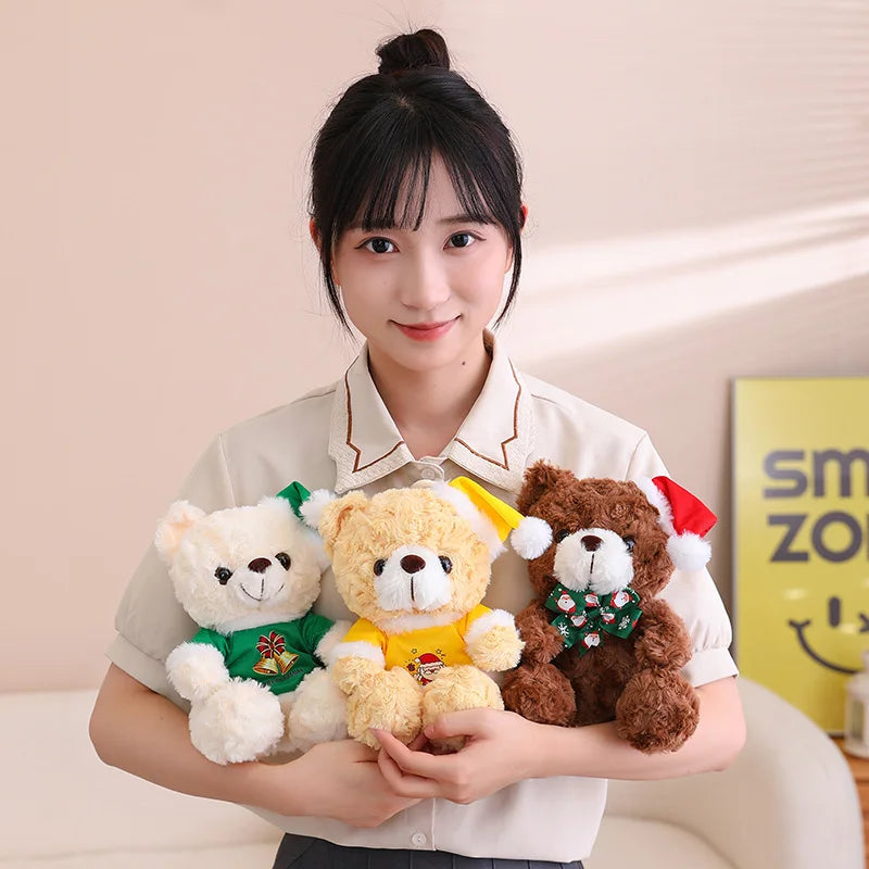 Teddy Bear With Christmas Hat And T-Shirt/Bow Plush Toys 20cm - 18 Styles