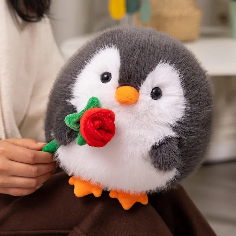 Cute Penguin With/Without Rose Plush Toys 20cm - Black/Grey