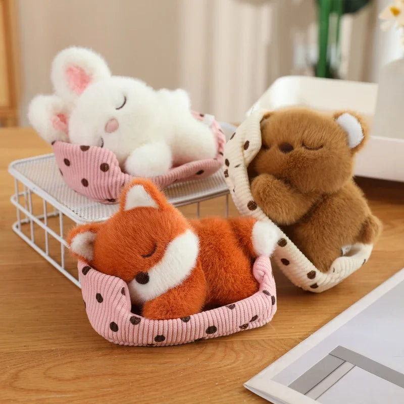 Cute Sleeping Animal(Dog/Cat/Fox/Bear/Rabbit/Pig) Plush Toys 12cm